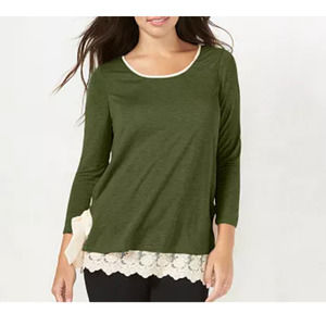 LC Lauren Conrad XS Mock Layer Lace Tie Tunic Top Vineyard Green nostalgic